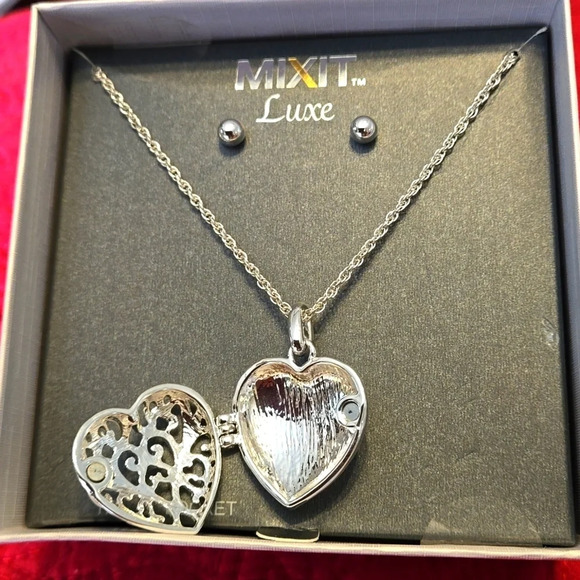 Mixit Silver Tone Pendant Necklace & Stud Earrings 2-pc. Heart Locket Set - Picture 2 of 6